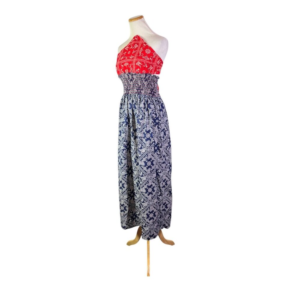 Vintage Joy Stevens Bandana Dress Tie Back Smocked Waist